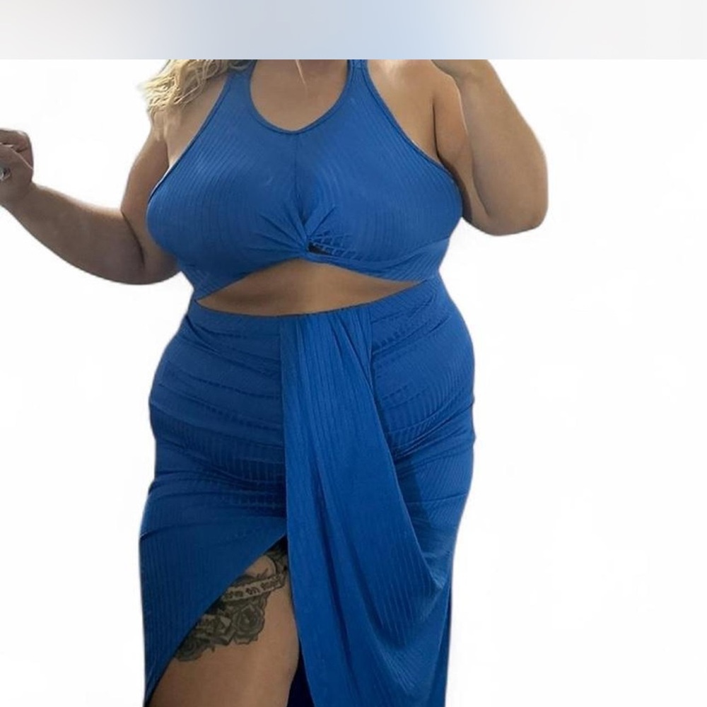 SHEIN Curve Blue Textured two piece set